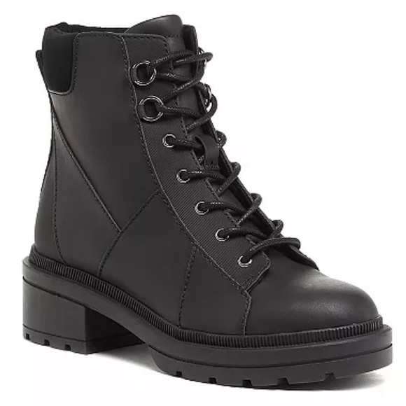 ROCKET DOG black faux leather lace up combat boots 10 - Picture 1 of 12